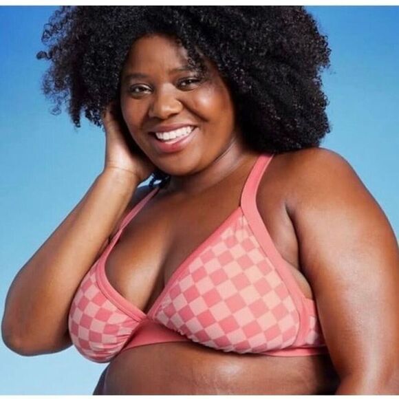 KONA SOL - NWT - L Sz 1X (16W - 18W) Halter Triangle Bikini Top in Pink & Peach - Picture 4 of 16